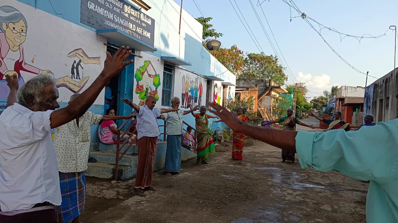 The entrance and signboard of the Gramiyam Sangh home